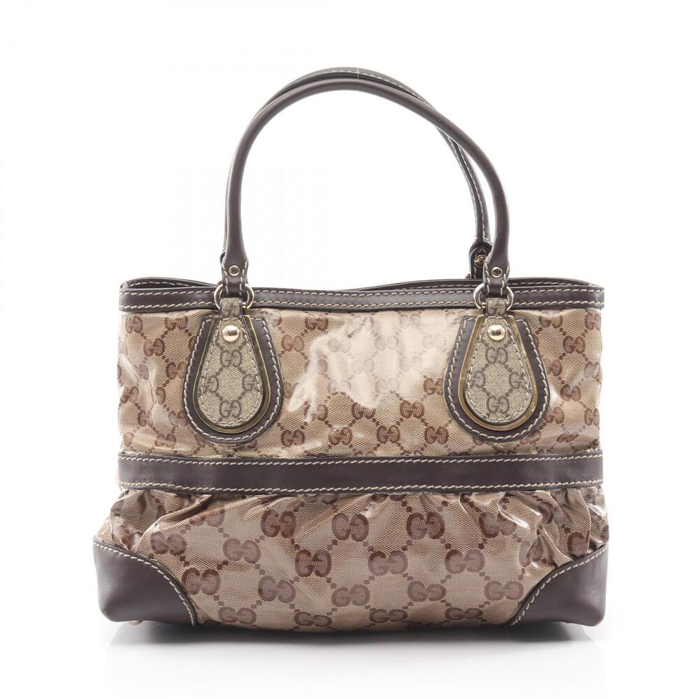 Gucci GG Crystal Tote Bag Canvas Leather Beige Brown